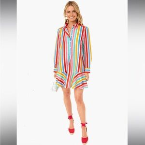 Tuckernuck Rainbow Callahan Shirt Dress Linen Cotton Ruffle Hem Mini Size XXL